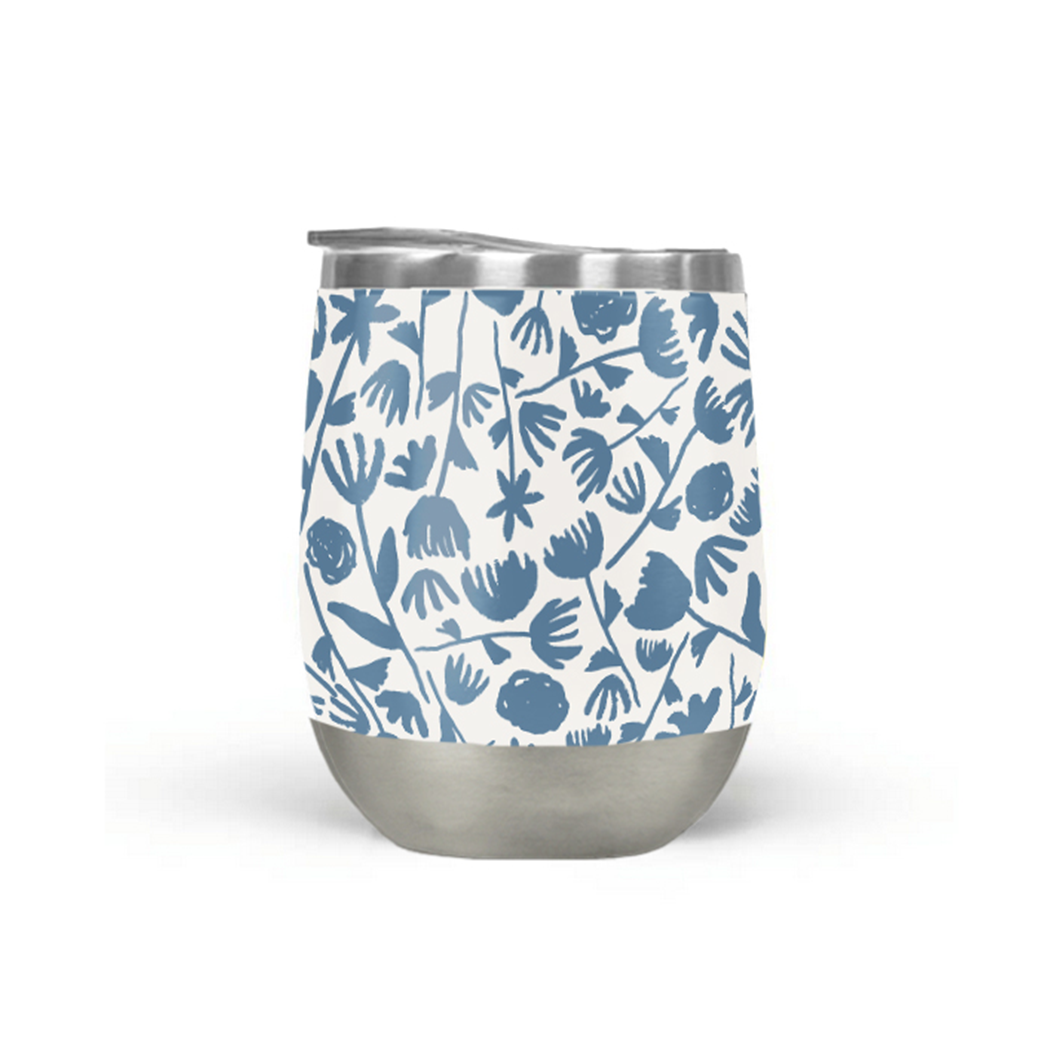 Light Blue Ink Floral Wine Tumbler